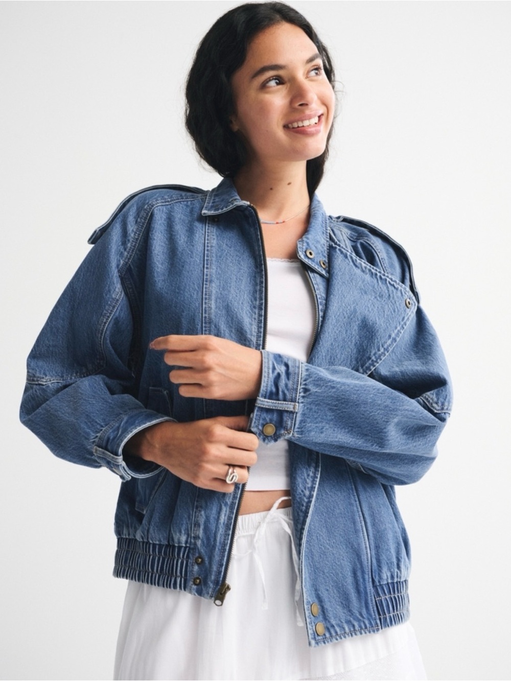 Abercrombie & Fitch relaxed, denim bomber jacket - Picture 3 of 10